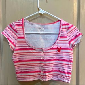 ***SOLD***Playboy by Pacsun Women's Crush Stripe Scoop Tee - Pink Stripes/Small